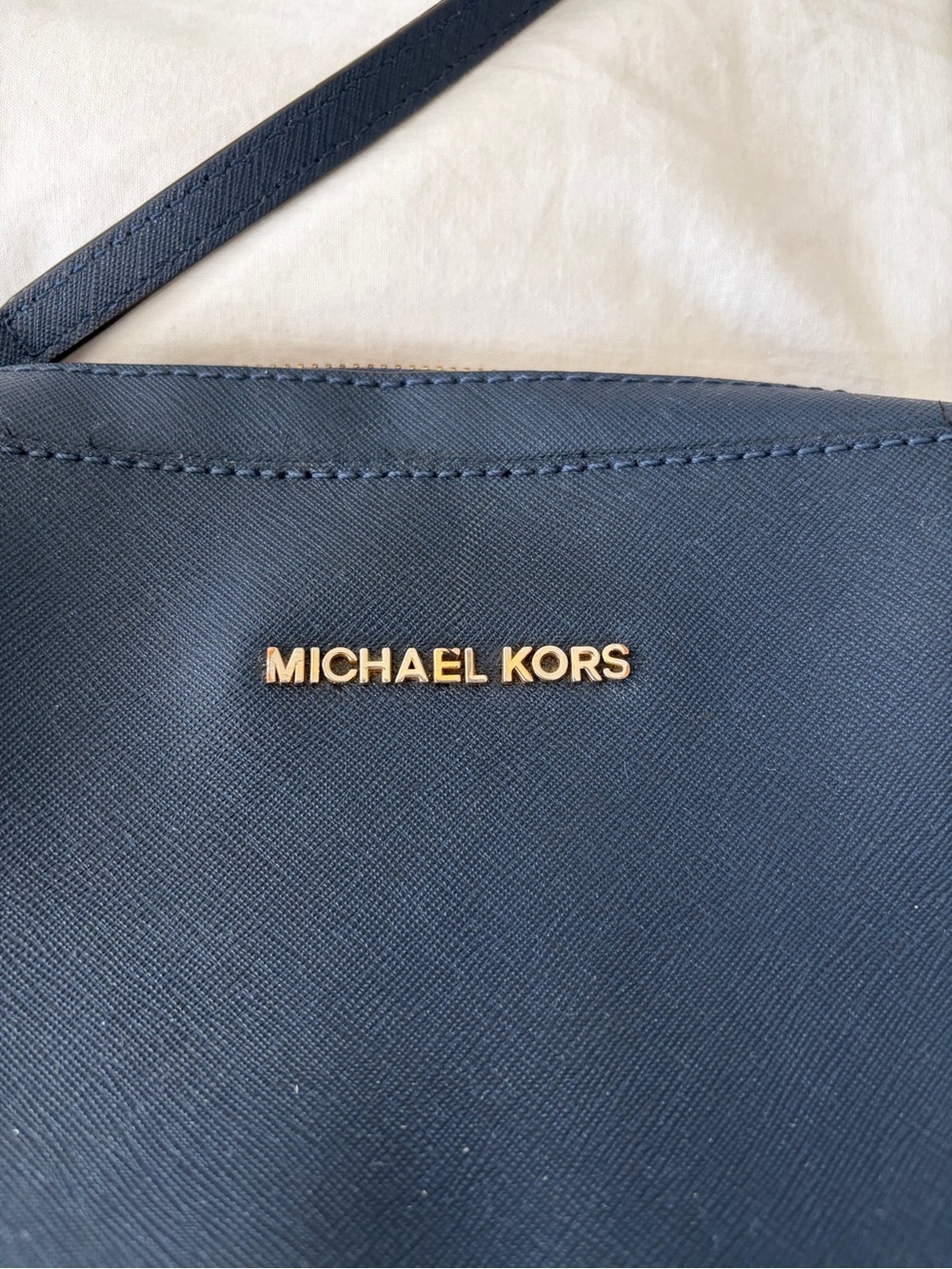 Michael Kors Navy Leather Crossbody with Gold Hardware - Picture 2 of 9